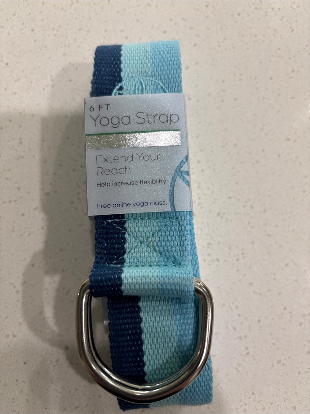 GAIAM Navy and Light Blue Yoga Strap with D-Ring